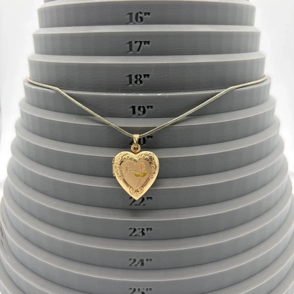 Vintage 1980s Gold Filled Mom Rose Locket 925 Silver Chain‎ Necklace Spring
